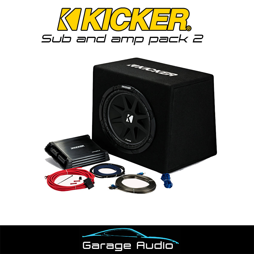 Kicker Sub and Amp Pack 2

contains: 12″ Subwoofer + Amp + Wiring Kit