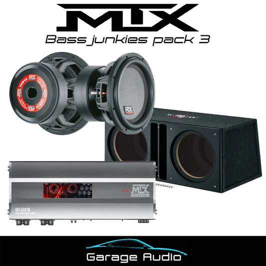 MTX Bass Junkies Pack 3

Contains:

2 x MTX TX8 Subwoofers

1x MTX 4000 watt RFL Mono Amplifier

1 Dual Ported Enclosure