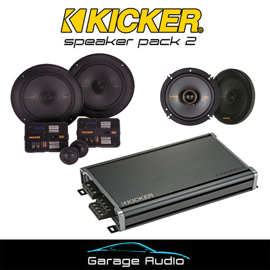 Kicker speaker Pack 2

Contains:

Kicker component speakers

Kicker coaxial speakers

Kicker 4 channel amplifier